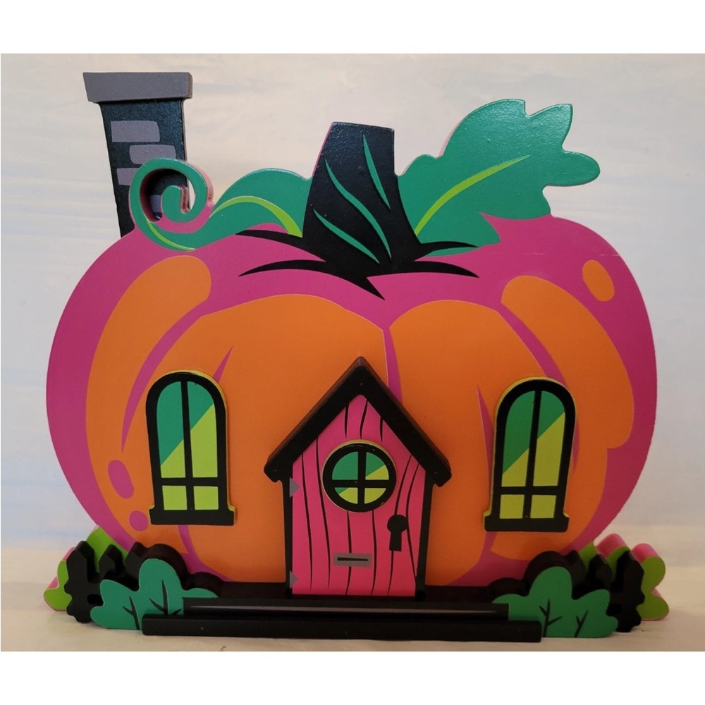 Hyde & Eek Flat Jack O Lantern Mini Mantle Wood Decor Halloween Tabletop Pumpkin